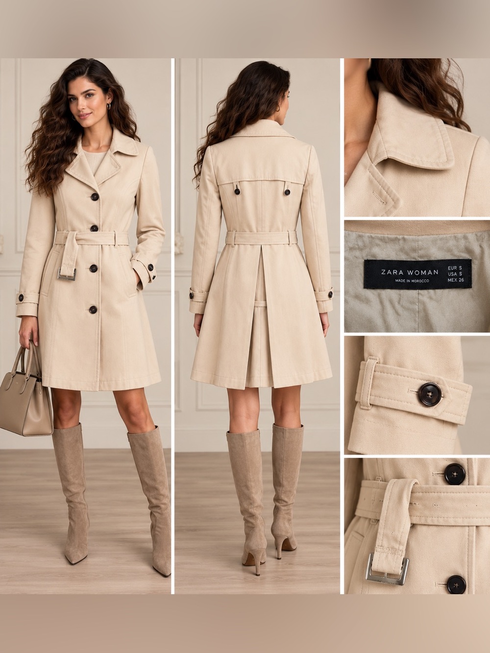 Zara Cream Trench Coat with Belted Waist